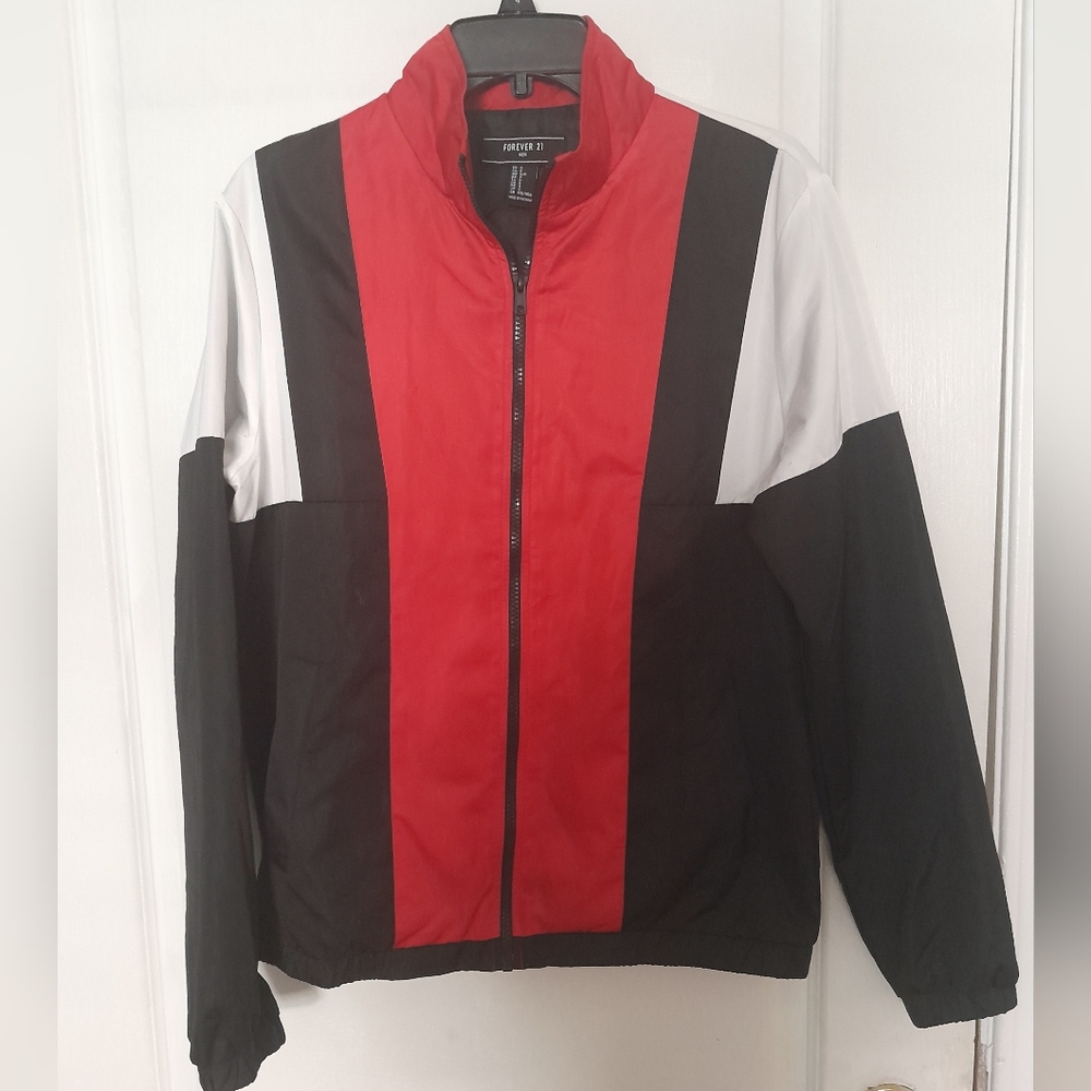 Forever 21 Men's Red, Black, and White Windbreaker